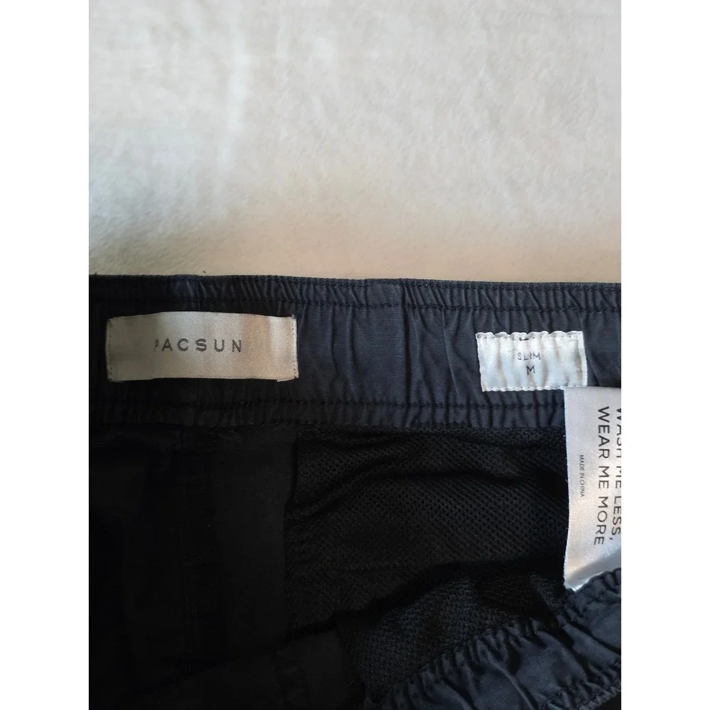PacSun Mens Slim Fit Cargo Pants Black Gray Elastic Waist Drawstring Size Medium